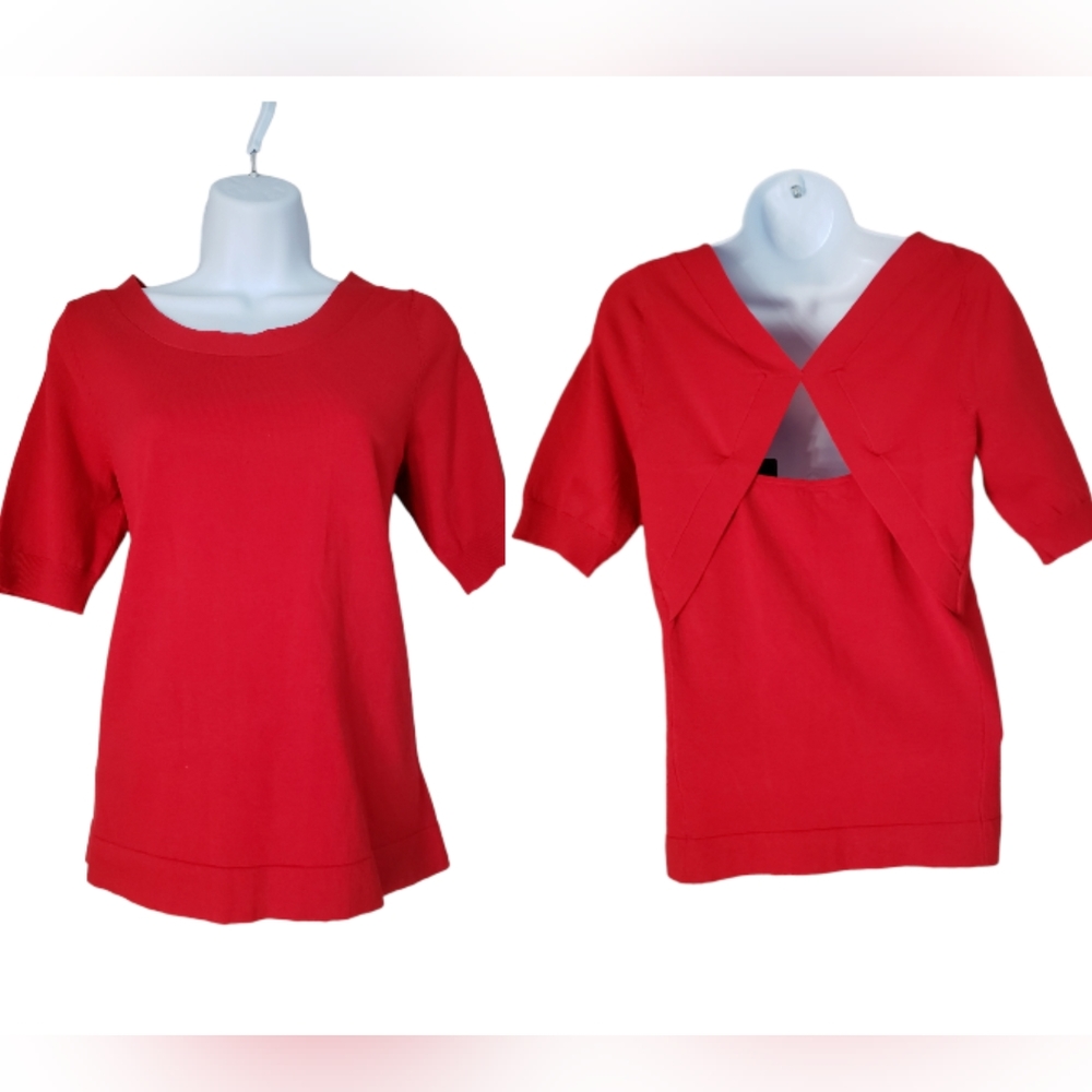 NWT Etcetera red cut out back silk blend blouse T-shirt Womens Medium